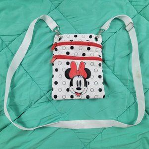 Disney Minnie Mouse 2 Zipper Crossbody Bag With Detachable Strap Red White Black